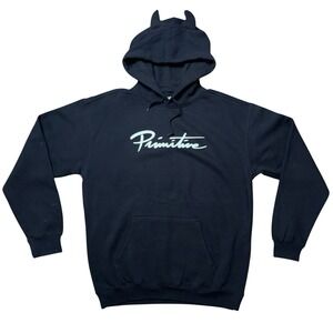 Primitive Script Hoodie Black‎ Men's Pullover With Horns Sz Large Skateboarding